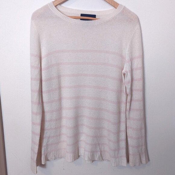 LINE the Label Nordstrom 100% Cashmere Sweater Stripe White & Pink - Picture 3 of 6